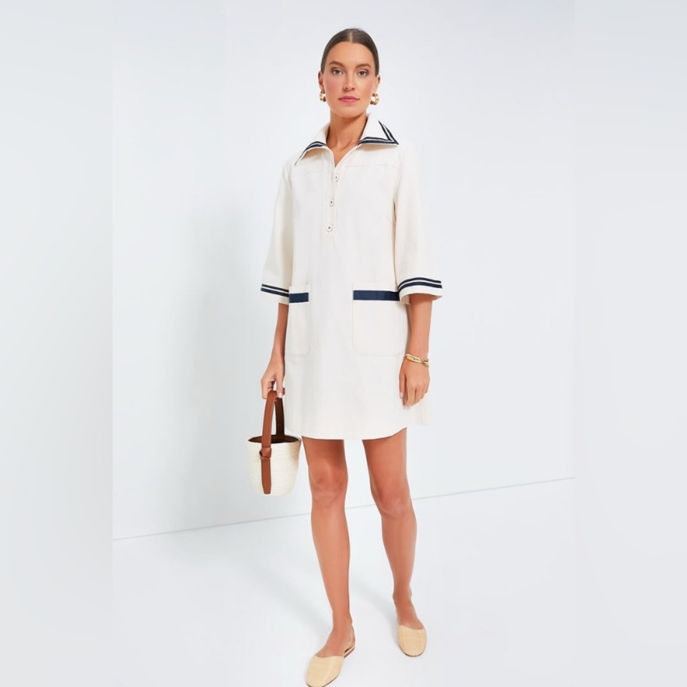New Pomander Place Gardenia Hart Shirt Cream and Navy Sailor Cotton Dress